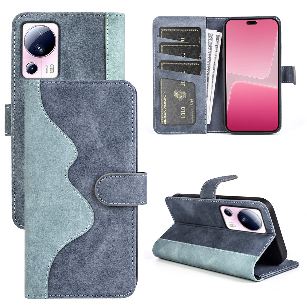 For Xiaomi 13 Lite / Civi 2 5G Dual Color Splicing Shockproof Cover Leather Wallet Stand Phone Case