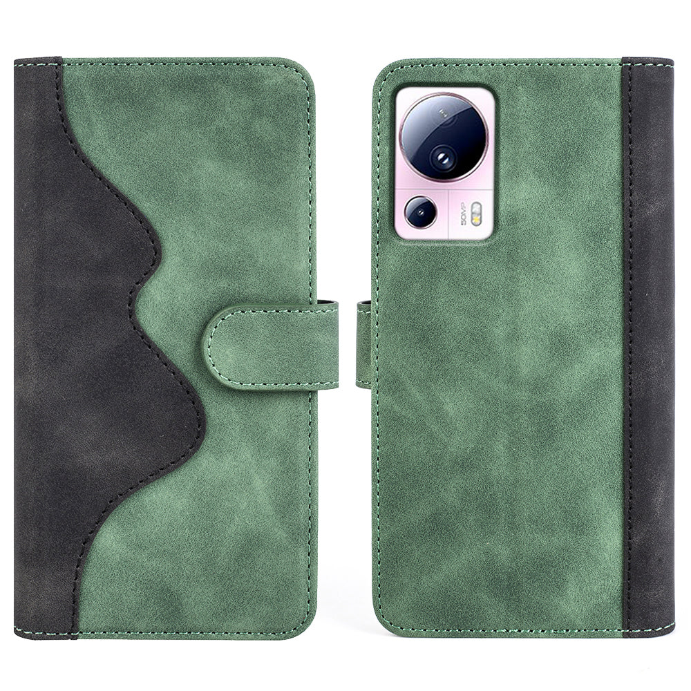 For Xiaomi 13 Lite / Civi 2 5G Dual Color Splicing Shockproof Cover Leather Wallet Stand Phone Case