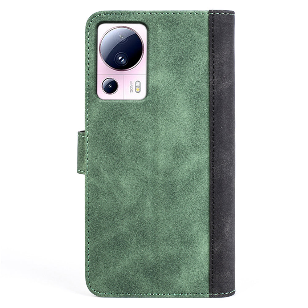 For Xiaomi 13 Lite / Civi 2 5G Dual Color Splicing Shockproof Cover Leather Wallet Stand Phone Case