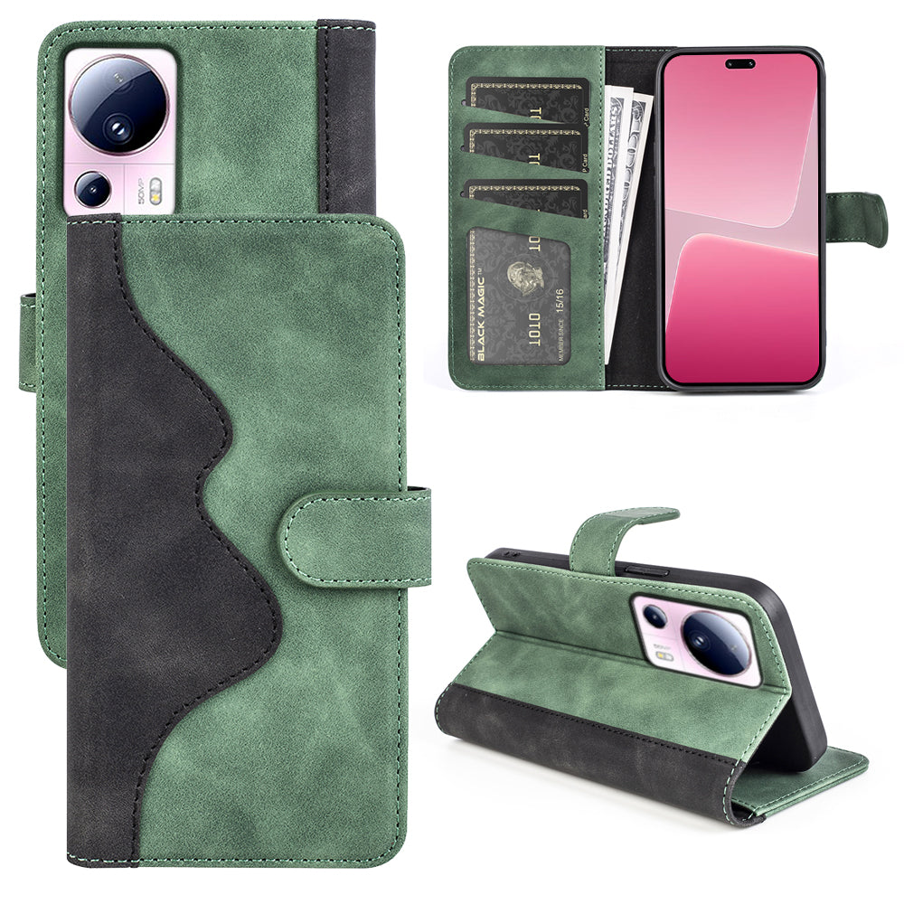 For Xiaomi 13 Lite / Civi 2 5G Dual Color Splicing Shockproof Cover Leather Wallet Stand Phone Case