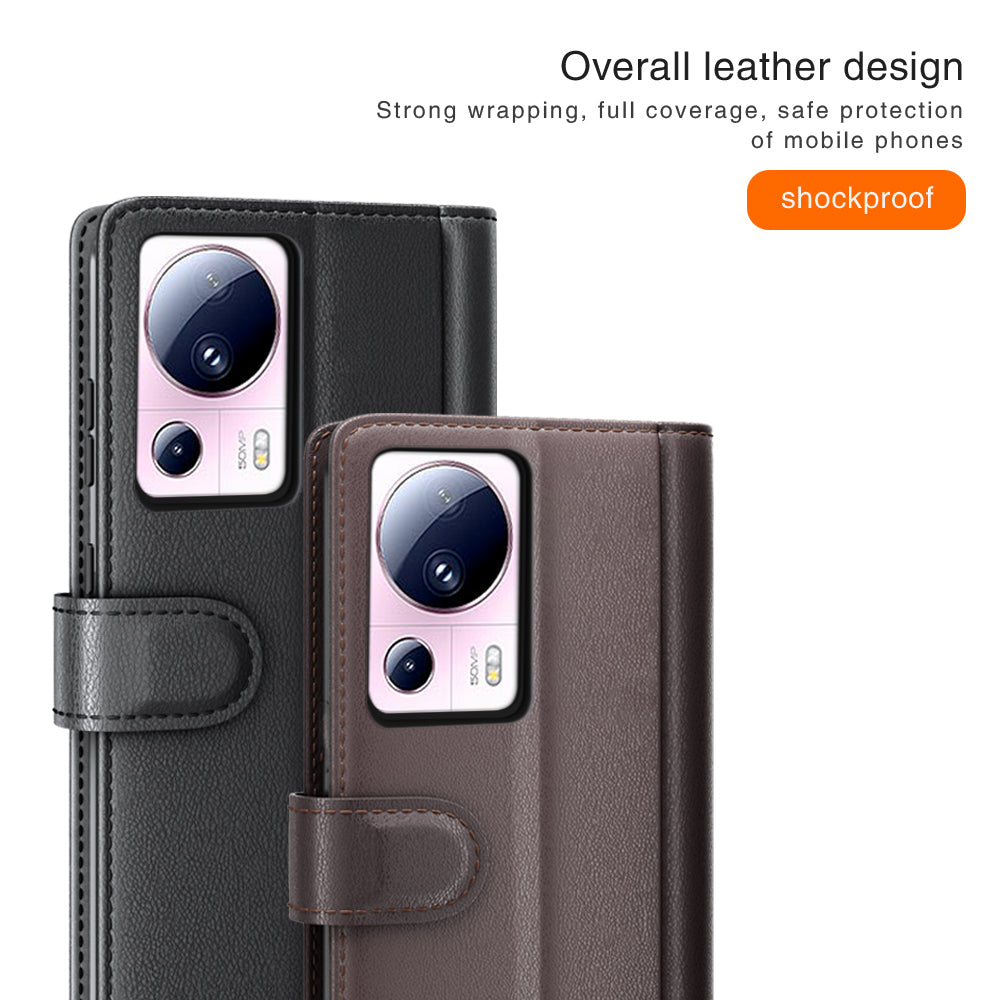 For Xiaomi 13 Lite / Civi 2 5G Flip Stand Dorp-proof Cover Genuine Cow Leather Wallet Phone Case
