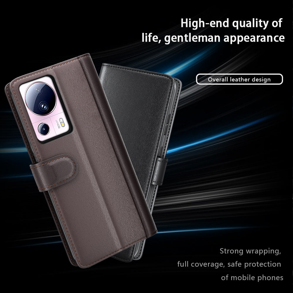 For Xiaomi 13 Lite / Civi 2 5G Flip Stand Dorp-proof Cover Genuine Cow Leather Wallet Phone Case