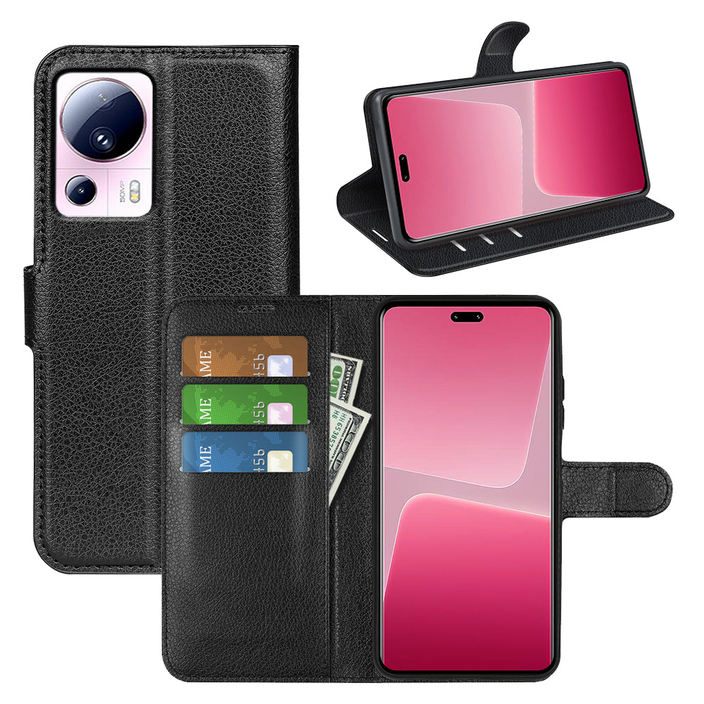 PU Leather Shell for Xiaomi 13 Lite / Civi 2 5G Litchi Texture Phone Case Wallet Stand Flip Cover