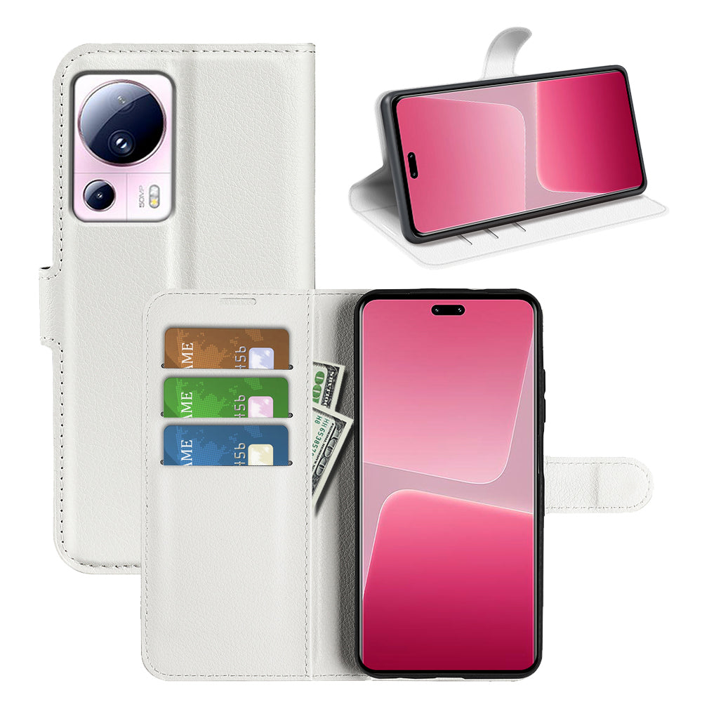 PU Leather Shell for Xiaomi 13 Lite / Civi 2 5G Litchi Texture Phone Case Wallet Stand Flip Cover