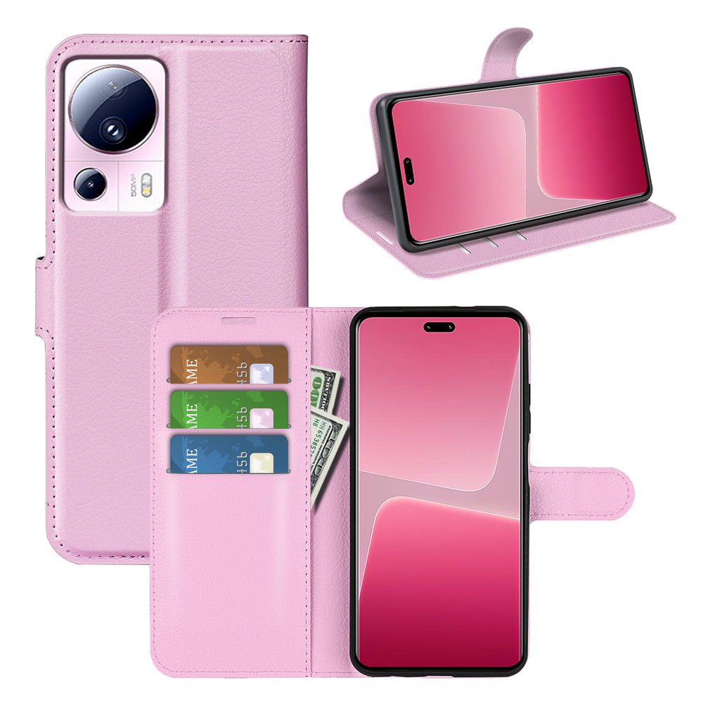 PU Leather Shell for Xiaomi 13 Lite / Civi 2 5G Litchi Texture Phone Case Wallet Stand Flip Cover