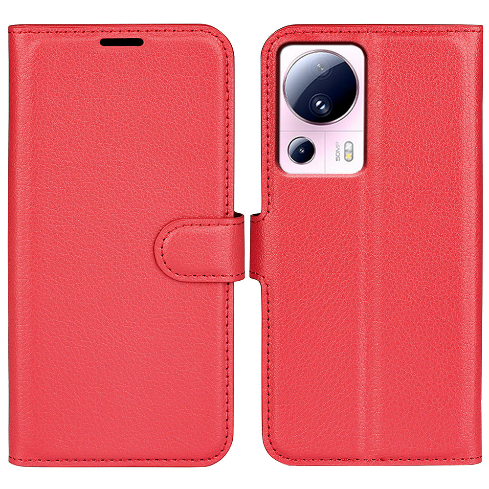 PU Leather Shell for Xiaomi 13 Lite / Civi 2 5G Litchi Texture Phone Case Wallet Stand Flip Cover