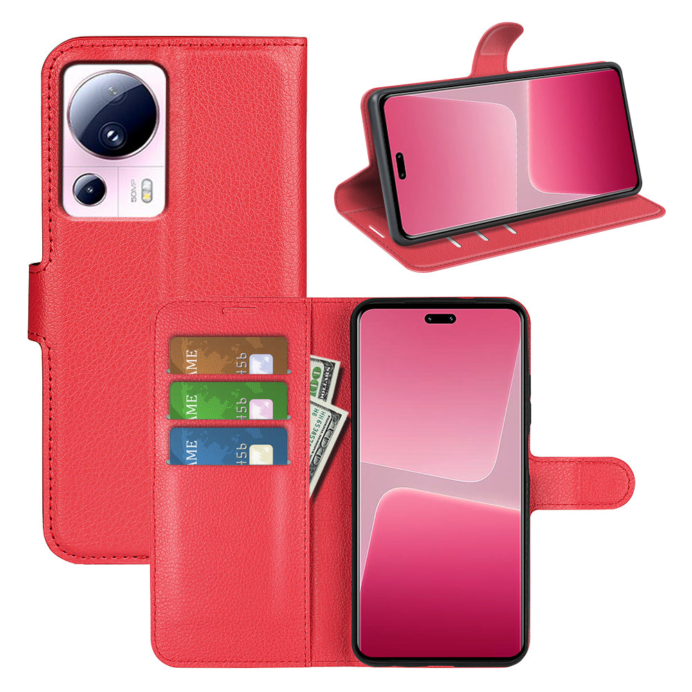 PU Leather Shell for Xiaomi 13 Lite / Civi 2 5G Litchi Texture Phone Case Wallet Stand Flip Cover