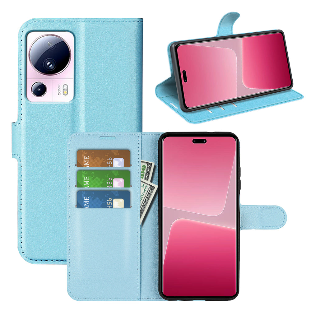 PU Leather Shell for Xiaomi 13 Lite / Civi 2 5G Litchi Texture Phone Case Wallet Stand Flip Cover