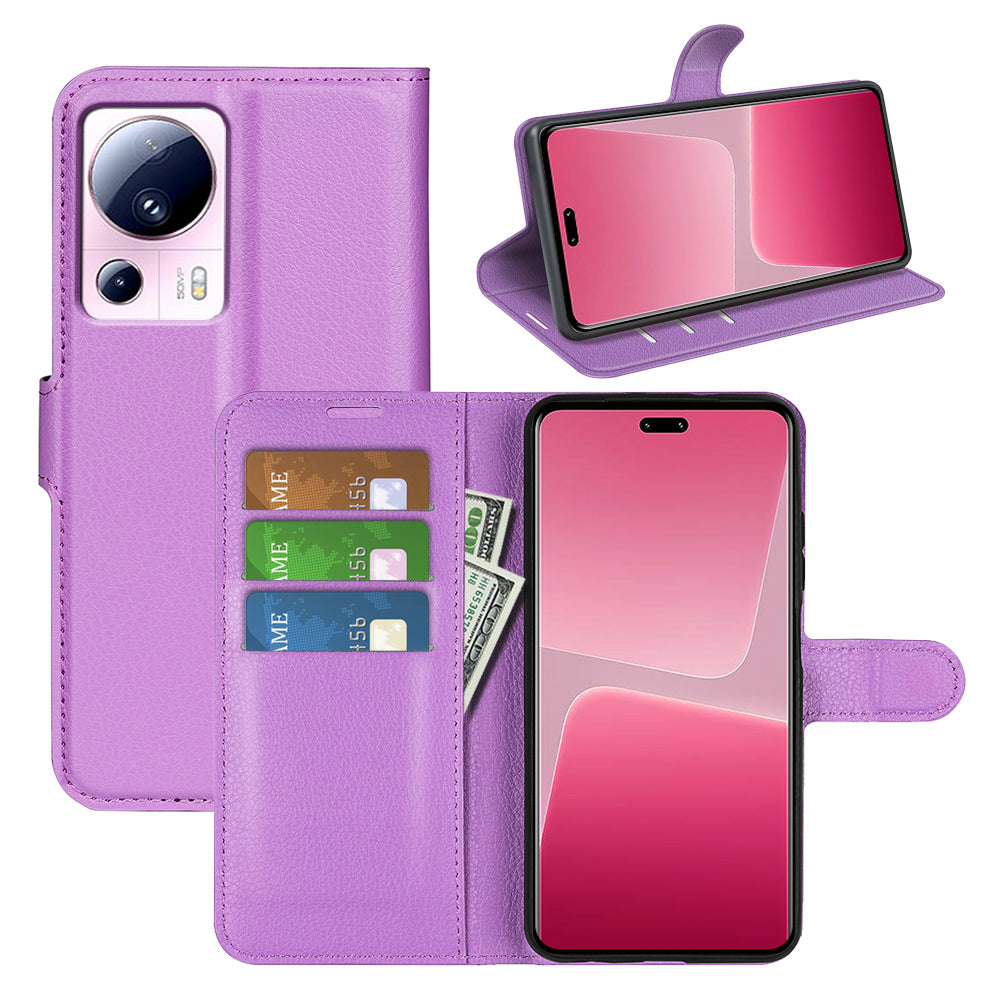 PU Leather Shell for Xiaomi 13 Lite / Civi 2 5G Litchi Texture Phone Case Wallet Stand Flip Cover