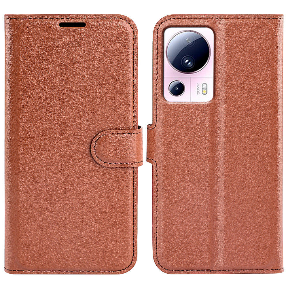 PU Leather Shell for Xiaomi 13 Lite / Civi 2 5G Litchi Texture Phone Case Wallet Stand Flip Cover