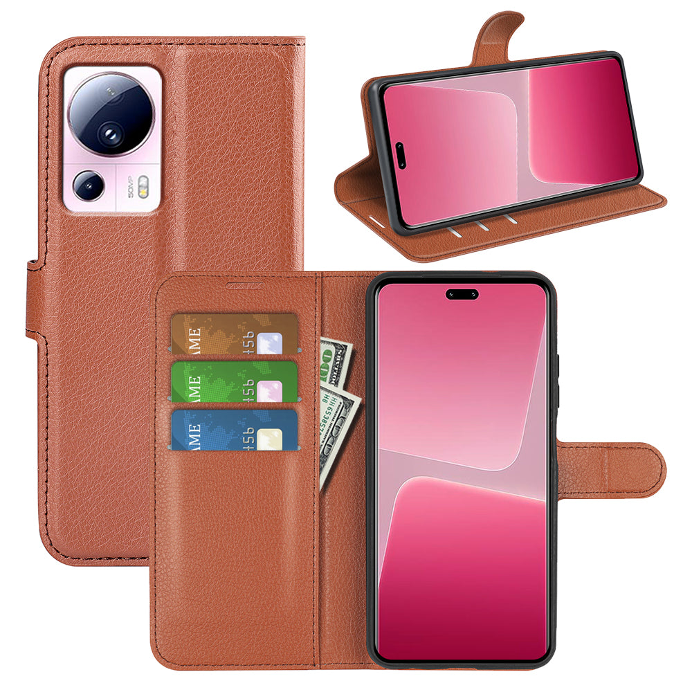 PU Leather Shell for Xiaomi 13 Lite / Civi 2 5G Litchi Texture Phone Case Wallet Stand Flip Cover