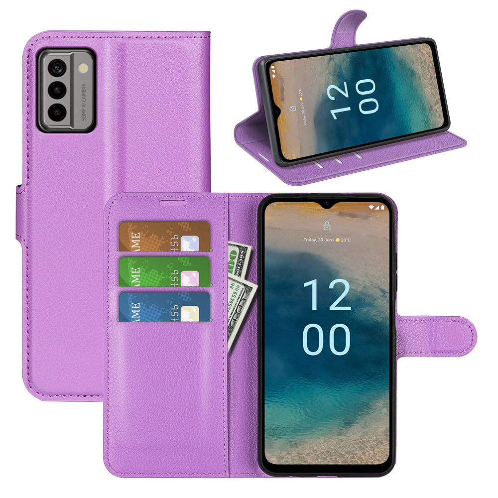PU Leather Shell for Nokia G22 Anti-scratch Litchi Texture Phone Case Wallet Stand Flip Cover