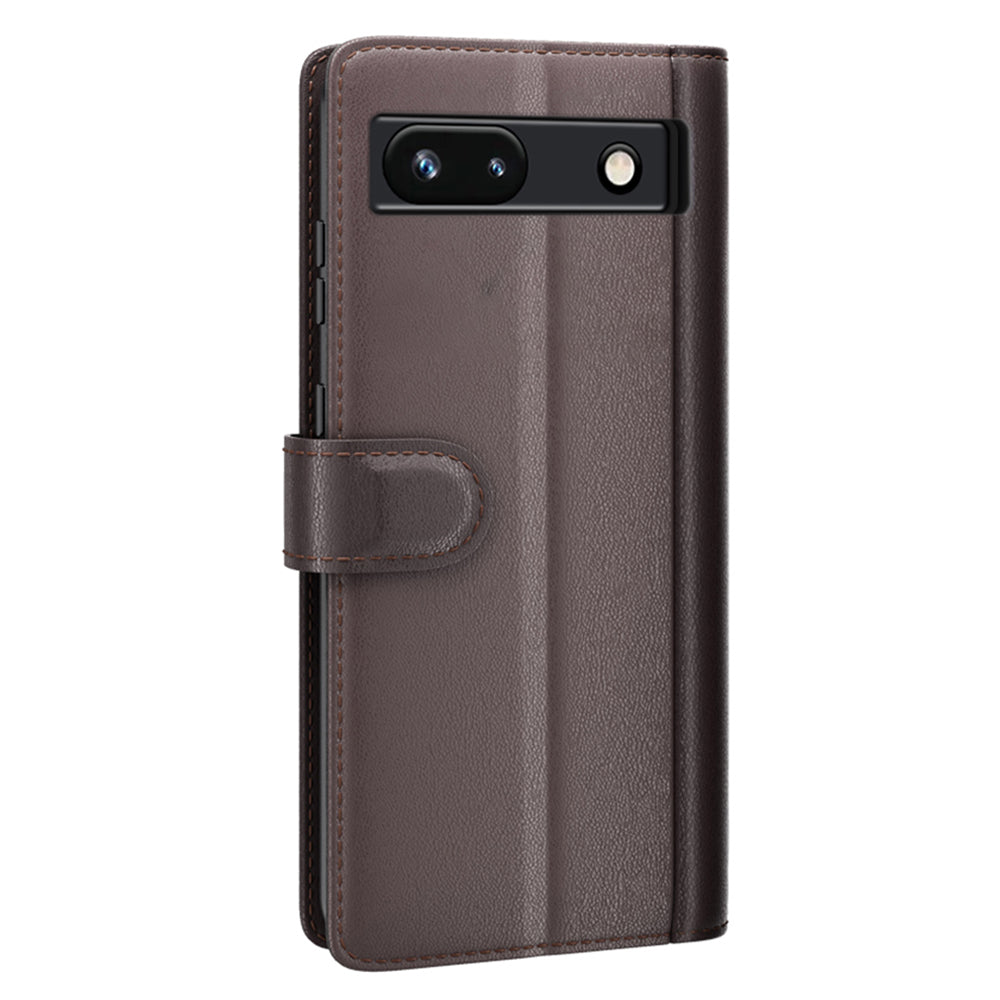 For Google Pixel 7a Genuine Cow Leather Shockproof Phone Case Folding Stand Wallet Protective Cover