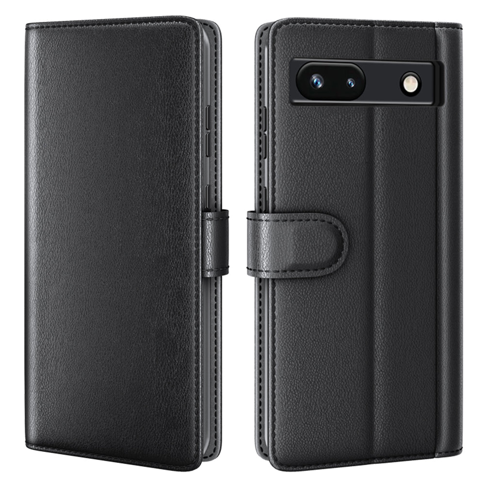 For Google Pixel 7a Genuine Cow Leather Shockproof Phone Case Folding Stand Wallet Protective Cover