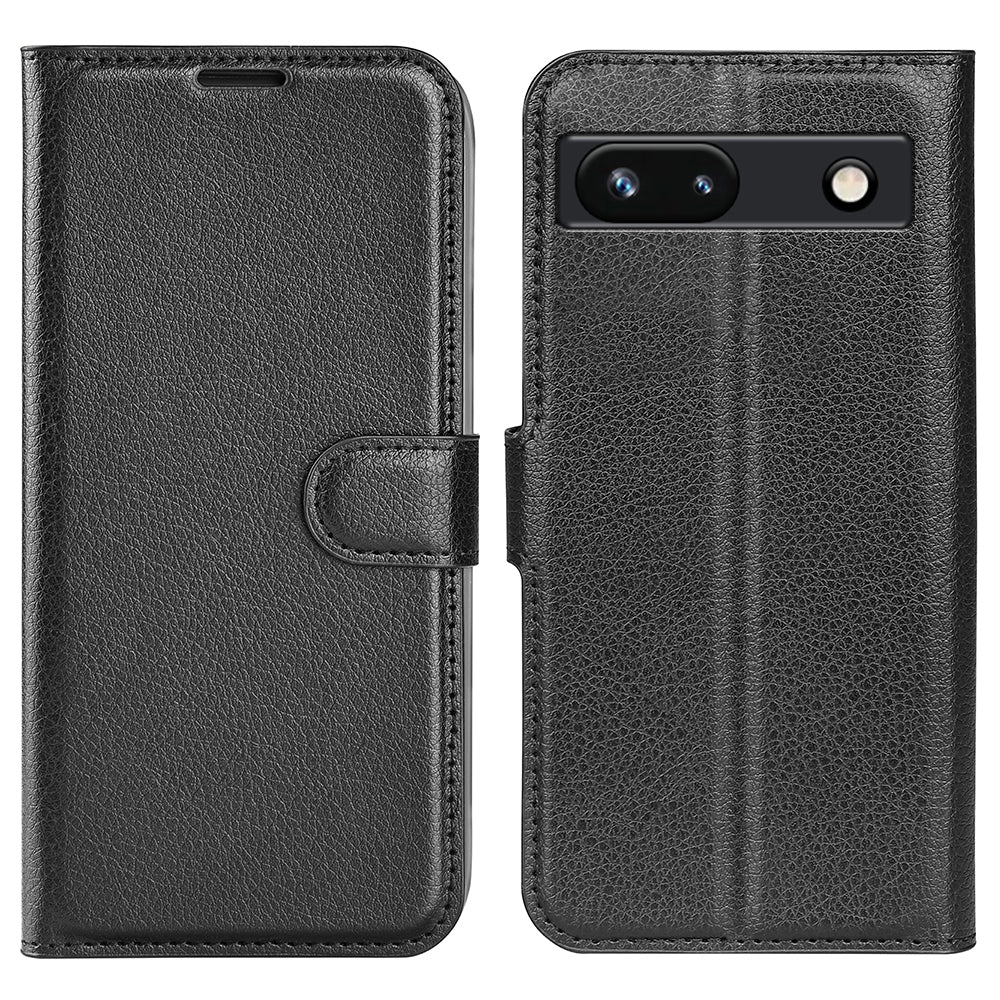 PU Leather Shell for Google Pixel 7a Drop-proof Litchi Texture Phone Case Wallet Stand Flip Cover