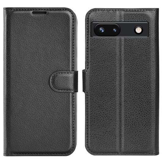 PU Leather Shell for Google Pixel 7a Drop-proof Litchi Texture Phone Case Wallet Stand Flip Cover