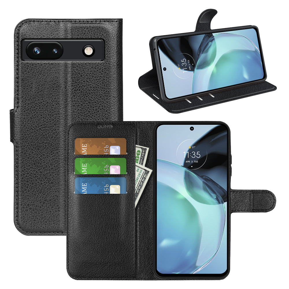 PU Leather Shell for Google Pixel 7a Drop-proof Litchi Texture Phone Case Wallet Stand Flip Cover