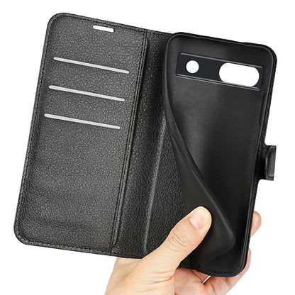 PU Leather Shell for Google Pixel 7a Drop-proof Litchi Texture Phone Case Wallet Stand Flip Cover
