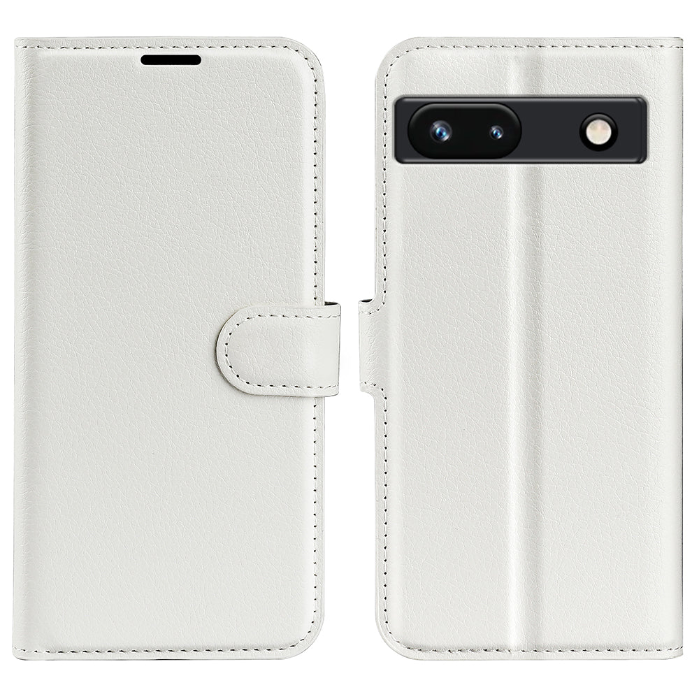 PU Leather Shell for Google Pixel 7a Drop-proof Litchi Texture Phone Case Wallet Stand Flip Cover