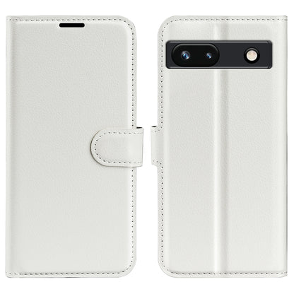 PU Leather Shell for Google Pixel 7a Drop-proof Litchi Texture Phone Case Wallet Stand Flip Cover
