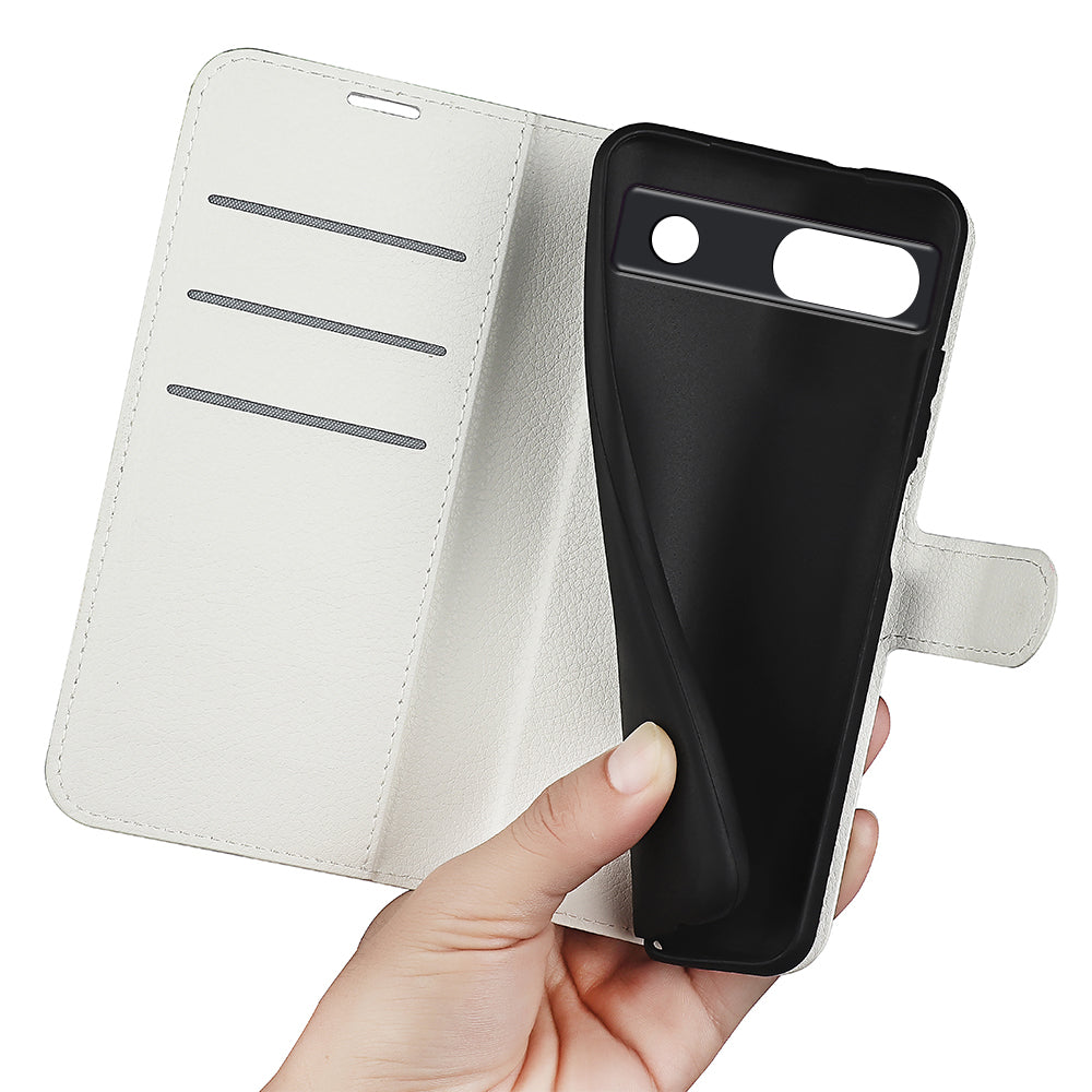 PU Leather Shell for Google Pixel 7a Drop-proof Litchi Texture Phone Case Wallet Stand Flip Cover