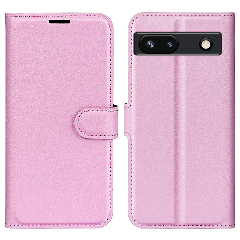PU Leather Shell for Google Pixel 7a Drop-proof Litchi Texture Phone Case Wallet Stand Flip Cover