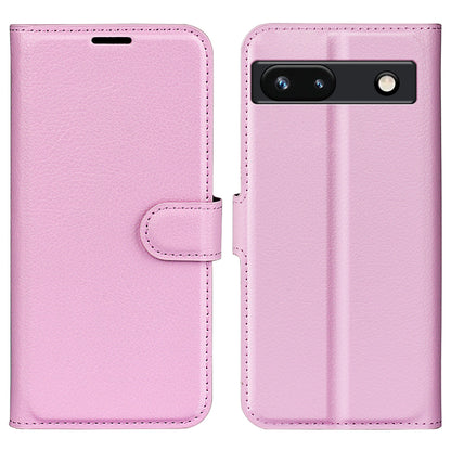 PU Leather Shell for Google Pixel 7a Drop-proof Litchi Texture Phone Case Wallet Stand Flip Cover