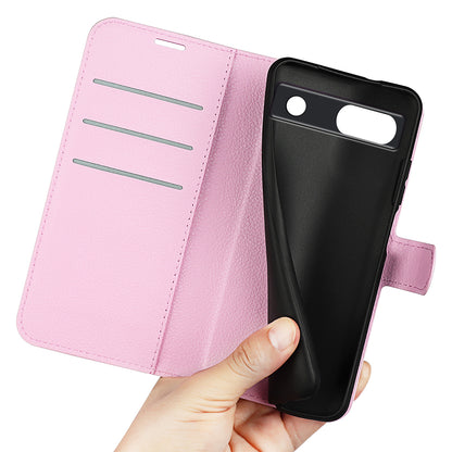 PU Leather Shell for Google Pixel 7a Drop-proof Litchi Texture Phone Case Wallet Stand Flip Cover