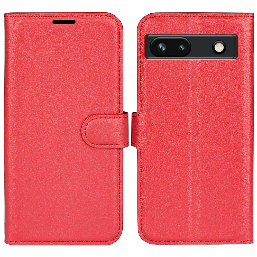 PU Leather Shell for Google Pixel 7a Drop-proof Litchi Texture Phone Case Wallet Stand Flip Cover