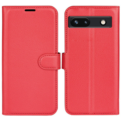 PU Leather Shell for Google Pixel 7a Drop-proof Litchi Texture Phone Case Wallet Stand Flip Cover