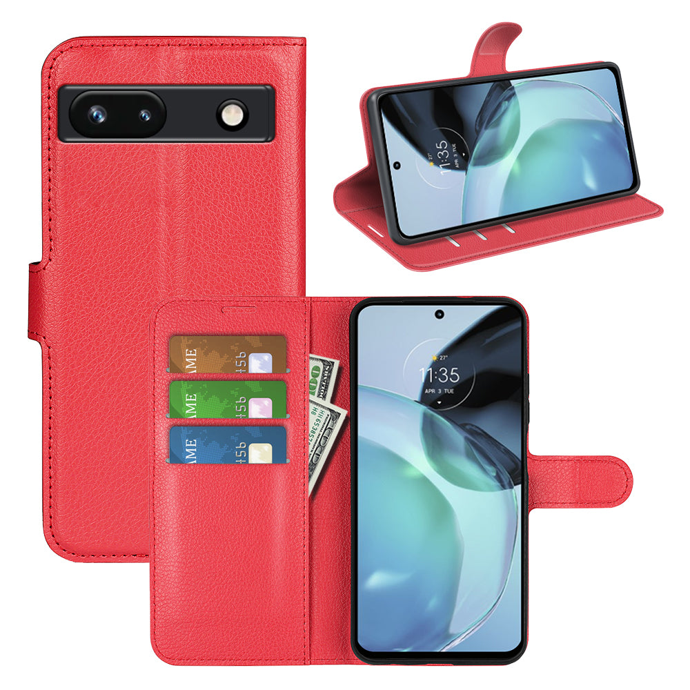 PU Leather Shell for Google Pixel 7a Drop-proof Litchi Texture Phone Case Wallet Stand Flip Cover