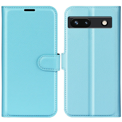 PU Leather Shell for Google Pixel 7a Drop-proof Litchi Texture Phone Case Wallet Stand Flip Cover