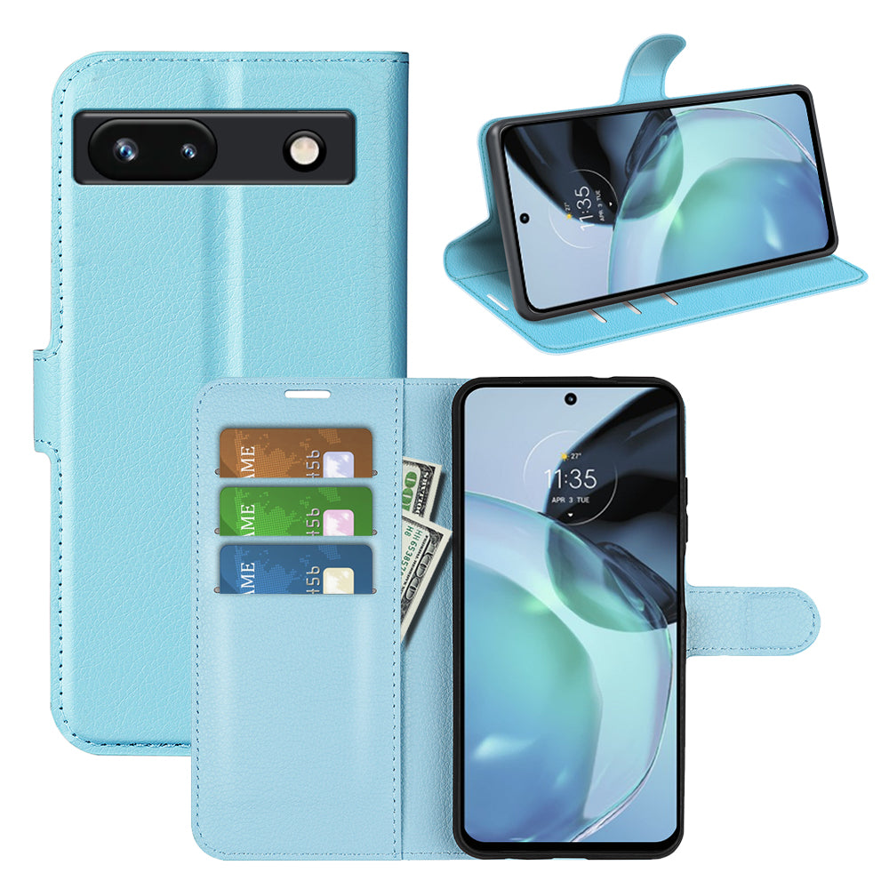 PU Leather Shell for Google Pixel 7a Drop-proof Litchi Texture Phone Case Wallet Stand Flip Cover