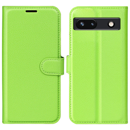 PU Leather Shell for Google Pixel 7a Drop-proof Litchi Texture Phone Case Wallet Stand Flip Cover