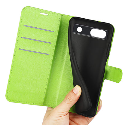 PU Leather Shell for Google Pixel 7a Drop-proof Litchi Texture Phone Case Wallet Stand Flip Cover
