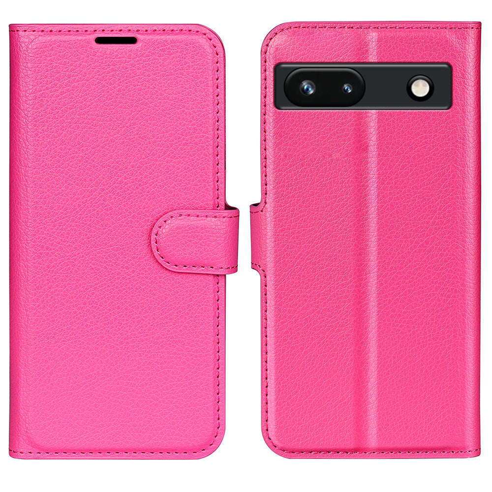 PU Leather Shell for Google Pixel 7a Drop-proof Litchi Texture Phone Case Wallet Stand Flip Cover