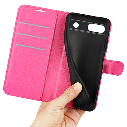 PU Leather Shell for Google Pixel 7a Drop-proof Litchi Texture Phone Case Wallet Stand Flip Cover