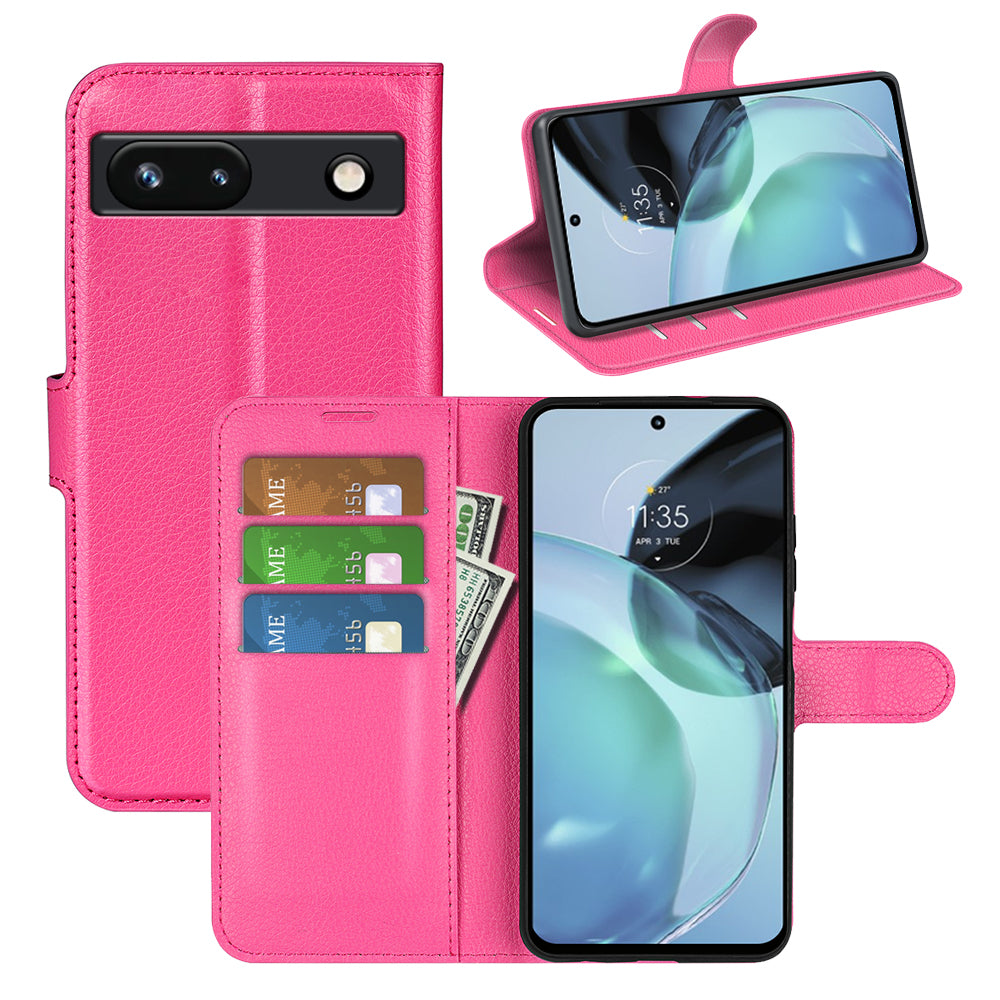 PU Leather Shell for Google Pixel 7a Drop-proof Litchi Texture Phone Case Wallet Stand Flip Cover