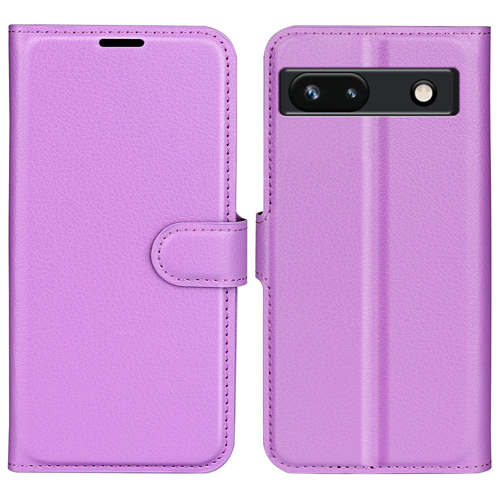 PU Leather Shell for Google Pixel 7a Drop-proof Litchi Texture Phone Case Wallet Stand Flip Cover
