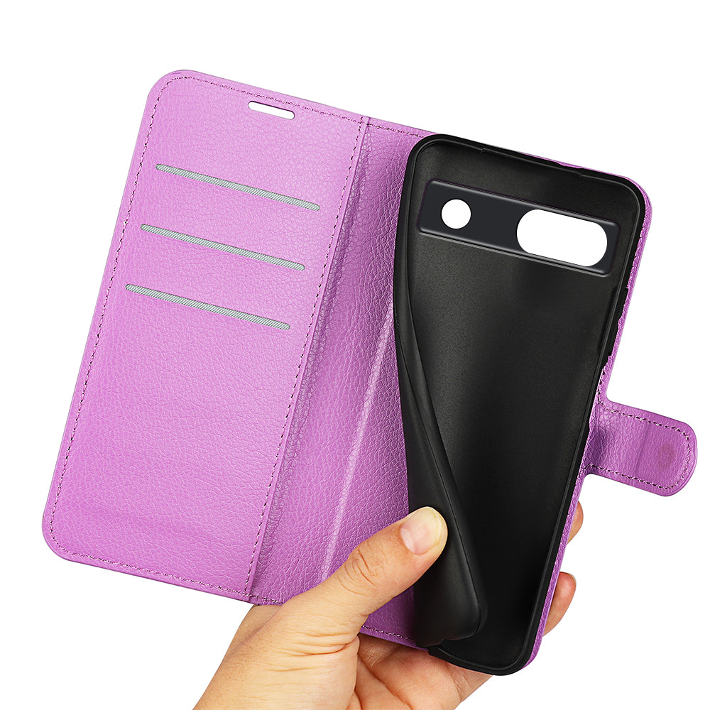 PU Leather Shell for Google Pixel 7a Drop-proof Litchi Texture Phone Case Wallet Stand Flip Cover