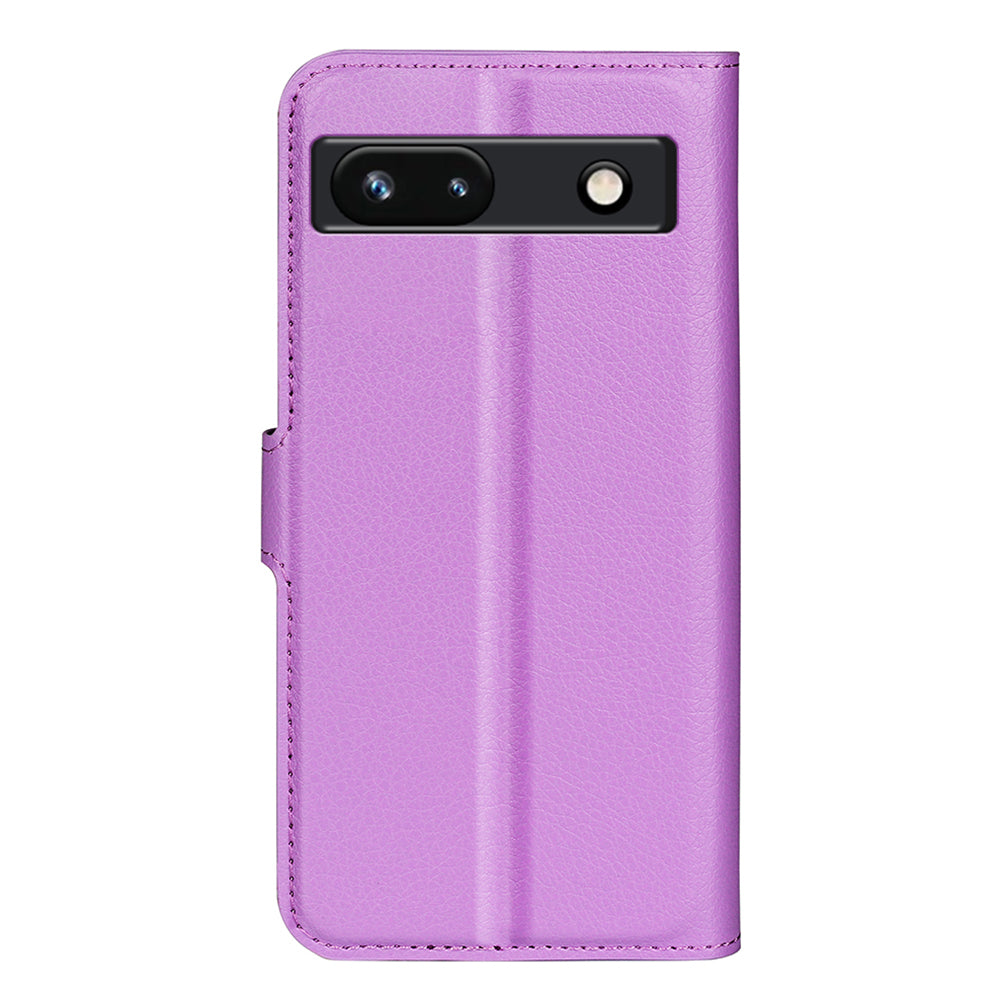 PU Leather Shell for Google Pixel 7a Drop-proof Litchi Texture Phone Case Wallet Stand Flip Cover