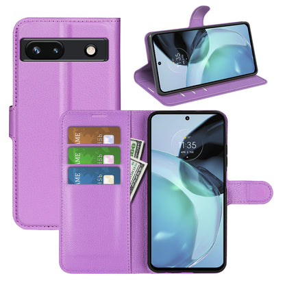 PU Leather Shell for Google Pixel 7a Drop-proof Litchi Texture Phone Case Wallet Stand Flip Cover