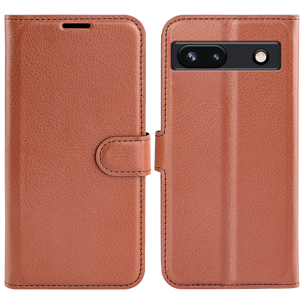 PU Leather Shell for Google Pixel 7a Drop-proof Litchi Texture Phone Case Wallet Stand Flip Cover