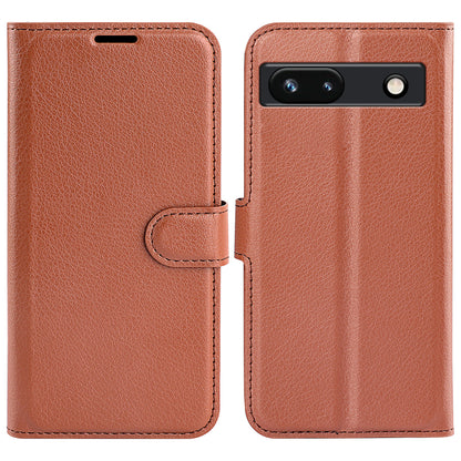 PU Leather Shell for Google Pixel 7a Drop-proof Litchi Texture Phone Case Wallet Stand Flip Cover