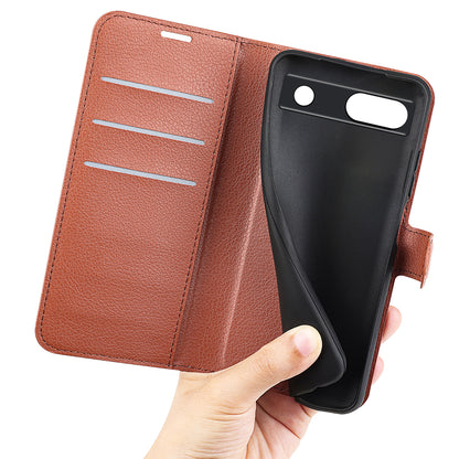 PU Leather Shell for Google Pixel 7a Drop-proof Litchi Texture Phone Case Wallet Stand Flip Cover