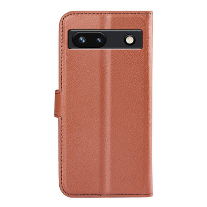 PU Leather Shell for Google Pixel 7a Drop-proof Litchi Texture Phone Case Wallet Stand Flip Cover