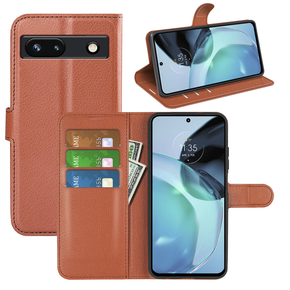 PU Leather Shell for Google Pixel 7a Drop-proof Litchi Texture Phone Case Wallet Stand Flip Cover