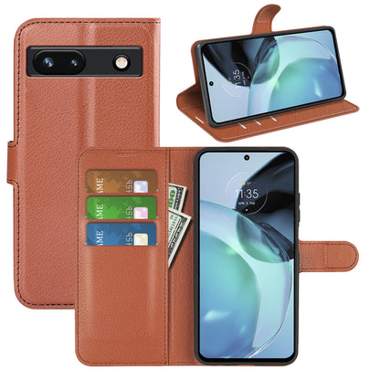 PU Leather Shell for Google Pixel 7a Drop-proof Litchi Texture Phone Case Wallet Stand Flip Cover