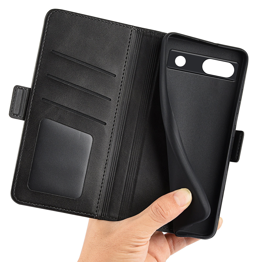 Flip Shell for Google Pixel 7a Calf Texture Cell Phone Cover Stand Wallet PU Leather Phone Case