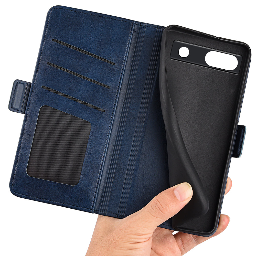Flip Shell for Google Pixel 7a Calf Texture Cell Phone Cover Stand Wallet PU Leather Phone Case